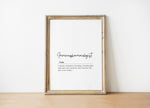 Minimalist typographic print featuring 'Immunopharmacologist' definition in elegant serif and script fonts against clean white background, framed in understated wood, perfect for medical offices.