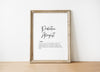Modern typography print featuring 'Pediatric Allergist' in elegant black script on white background with a professional definition, framed in natural wood for clinical spaces.
