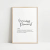 Elegant typography print featuring the definition of 'Immunology Pharmacist' in contrasting serif and script fonts on a clean white background, designed for medical office decor and professional inspiration.
