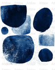 Abstract geometric navy blue and indigo shapes against white background with soft textures creating a calming modern minimalist design perfect for contemporary spaces.