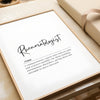 Elegant calligraphy definition of rheumatologist on minimalist background, showcasing compassionate healthcare profession focused on autoimmune disorders and pain relief.