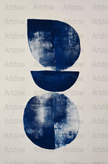 Abstract Blue Art Print, Modern Indigo Navy Circle Geometric Wall Decor, Contemporary Minimalist Artwork for Home Office Decor