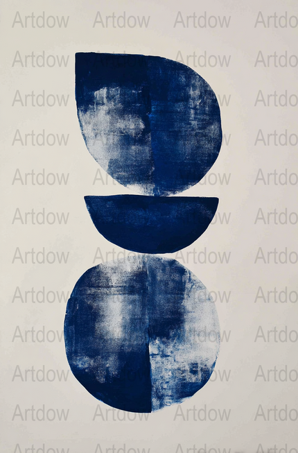 Abstract Blue Art Print, Modern Indigo Navy Circle Geometric Wall Decor, Contemporary Minimalist Artwork for Home Office Decor