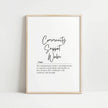 Elegant black typography on a white background featuring the words 'Community Support Worker' in calligraphic font with the professional definition below, creating a minimalist inspirational design for social work office walls.