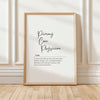 Elegant minimalist typography print defining 'Primary Care Physician' in black script font on white background, featuring serif 'Noun' detail and clean professional layout in simple wooden frame.