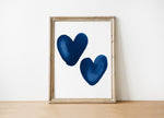 Blue Heart Art Print, Modern Navy Love Wall Art, Minimalist Couple Bedroom Decor, Framed Canvas Painting