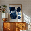 Abstract geometric navy blue and indigo shapes against white background with soft textures creating a calming modern minimalist design perfect for contemporary spaces.