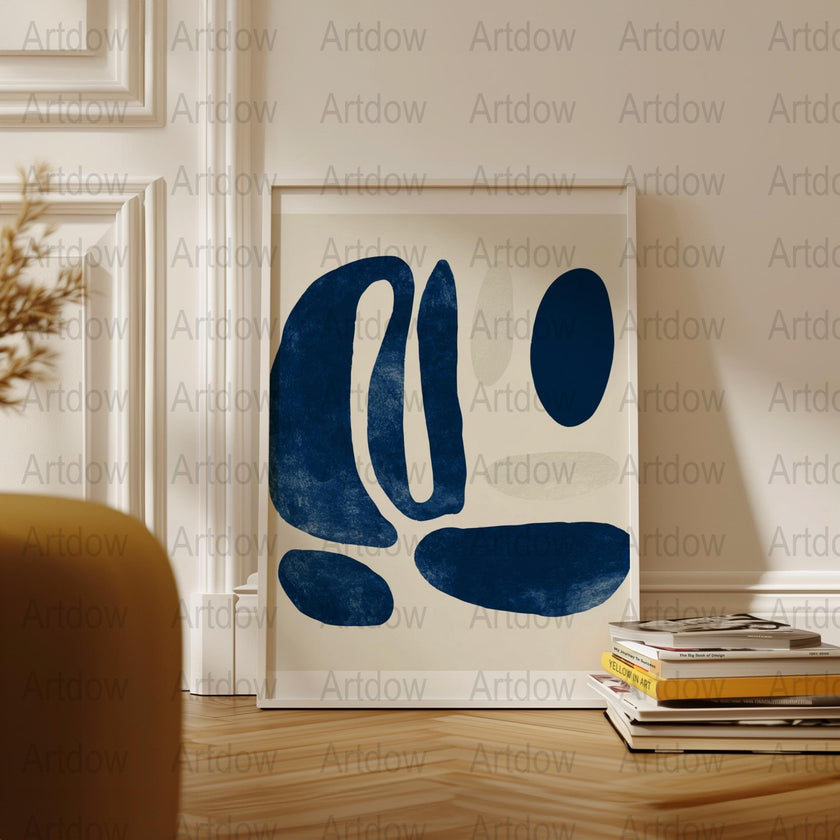 Abstract Blue Art Print, Modern Minimalist Wall Decor, Large Canvas Painting for Living Room, Contemporary Home Artwork