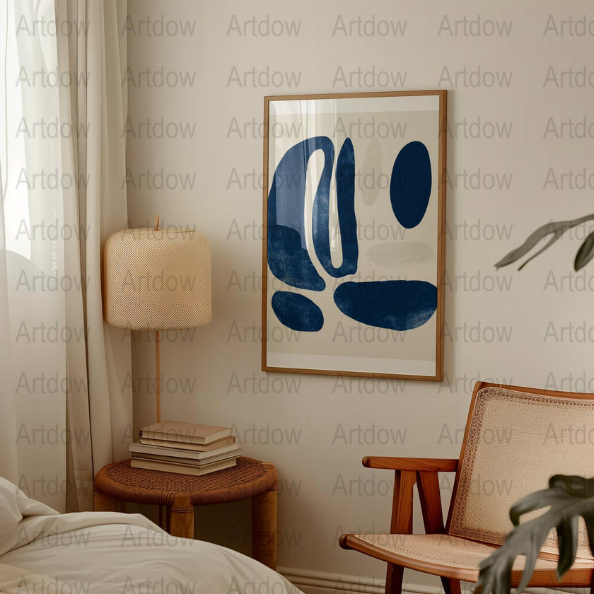 Modern Abstract Blue Wall Art Print, Minimalist Home Decor, Living Room Canvas Painting