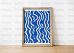 Abstract Blue and White Waves Art Print, Modern Wall Decor, Framed Minimalist Painting