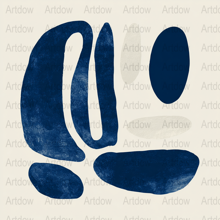 Abstract Blue Shapes Art Print, Modern Navy Watercolor Home Decor Wall Art