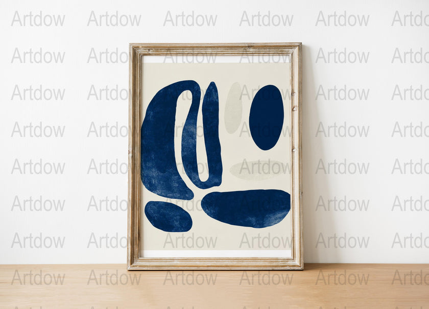 Abstract Blue Art Print, Modern Navy Wall Art, Minimalist Home Decor, Framed Artwork for Office