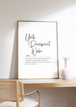 Black script typography on white background featuring 'Youth Development Worker' with an inspirational definition about mentoring youth, framed in lightweight modern style for educational settings.