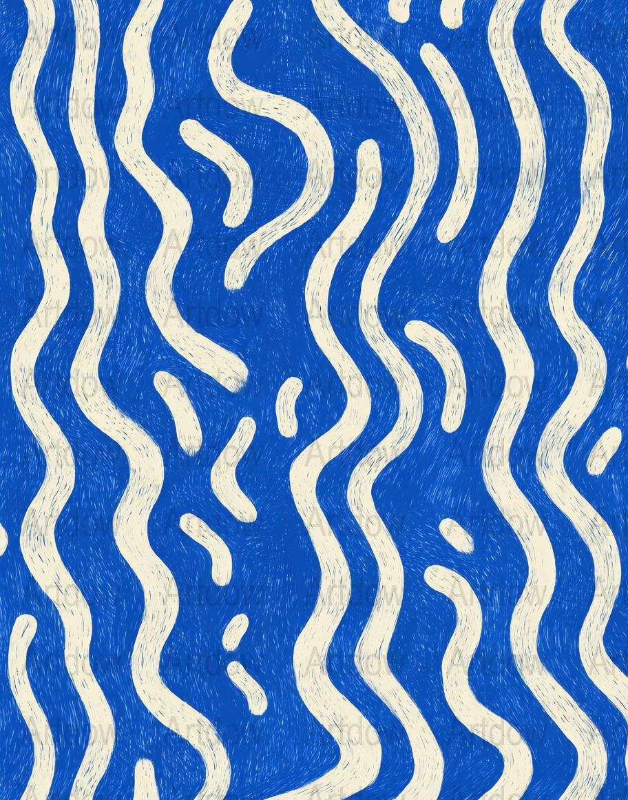 Abstract Blue and White Waves Art Print, Modern Ocean Wave Wall Decor, Nautical Home Decoration
