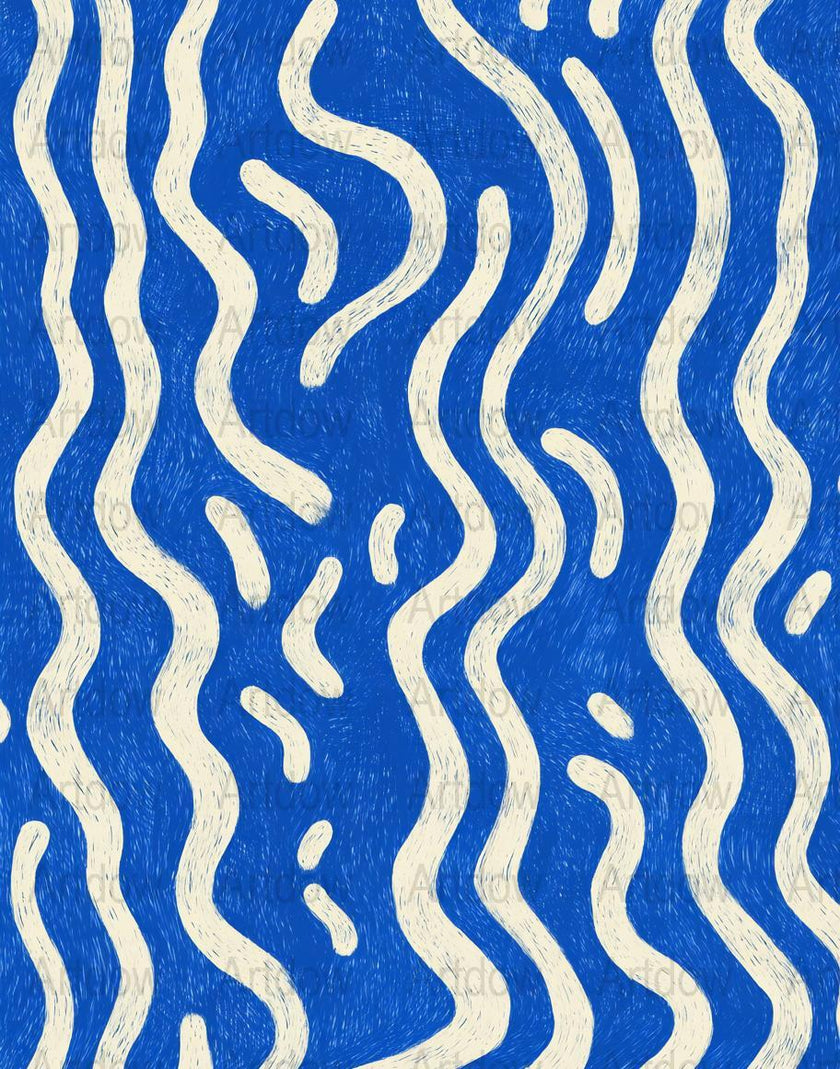Abstract Blue and White Waves Art Print, Modern Ocean Wave Wall Decor, Nautical Home Decoration