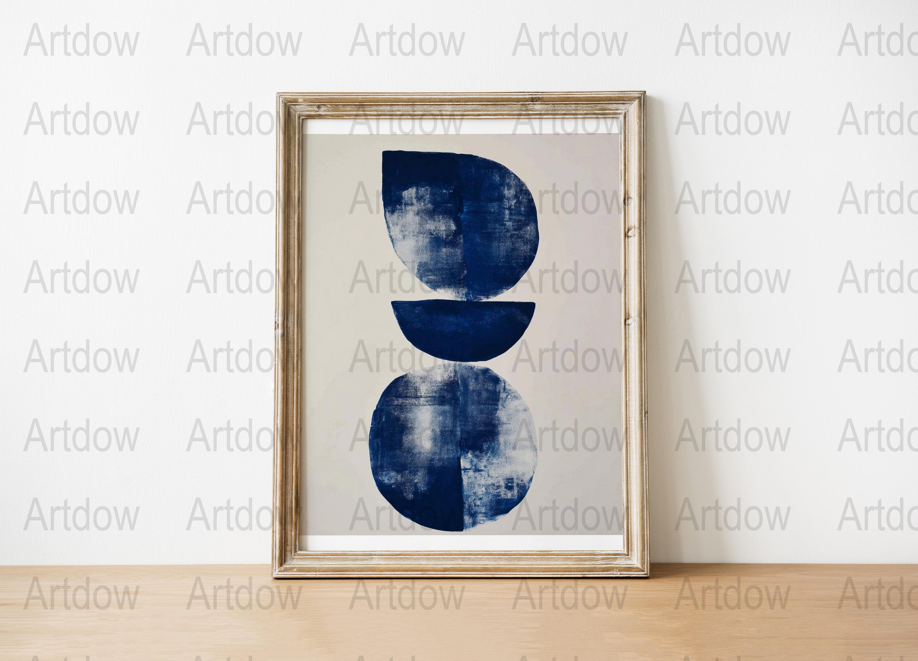 Abstract Blue Circles Art Print, Modern Minimalist Wall Decor, Framed Geometric Painting, Home Office Artwork, Contemporary Design