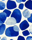 Modern abstract digital print featuring organic blue shapes with watercolor texture on white background, creating a calming, balanced composition perfect for minimalist Scandinavian interiors.