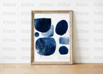 Abstract geometric navy blue and indigo shapes against white background with soft textures creating a calming modern minimalist design perfect for contemporary spaces.