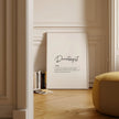 Modern typography print featuring 'Dermatologist' in script font with definition in serif font on white background, conveying professionalism and healing in a minimalist Scandinavian style.