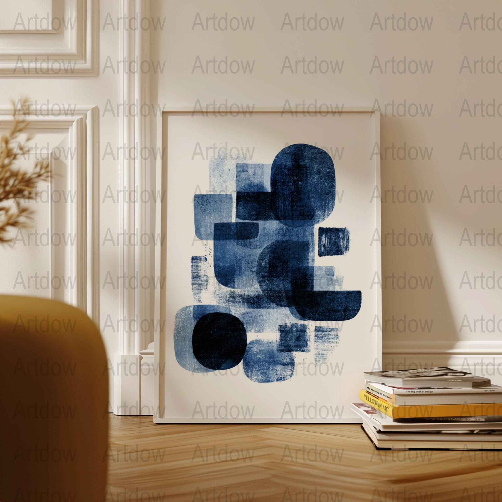 Abstract Blue Brush Strokes Art Print, Modern Minimalist Wall Decor, Contemporary Home Office Artwork, Large Canvas Painting