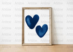 Blue Heart Wall Art, Modern Navy Blue Love Heart Print, Abstract Minimalist Decor, Framed Heart Artwork for Bedroom or Living Room