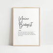 Minimalist black typography on white background featuring 'Marine Biologist' in elegant script with definition text about ocean storytelling and marine conservation, perfect for professional settings.