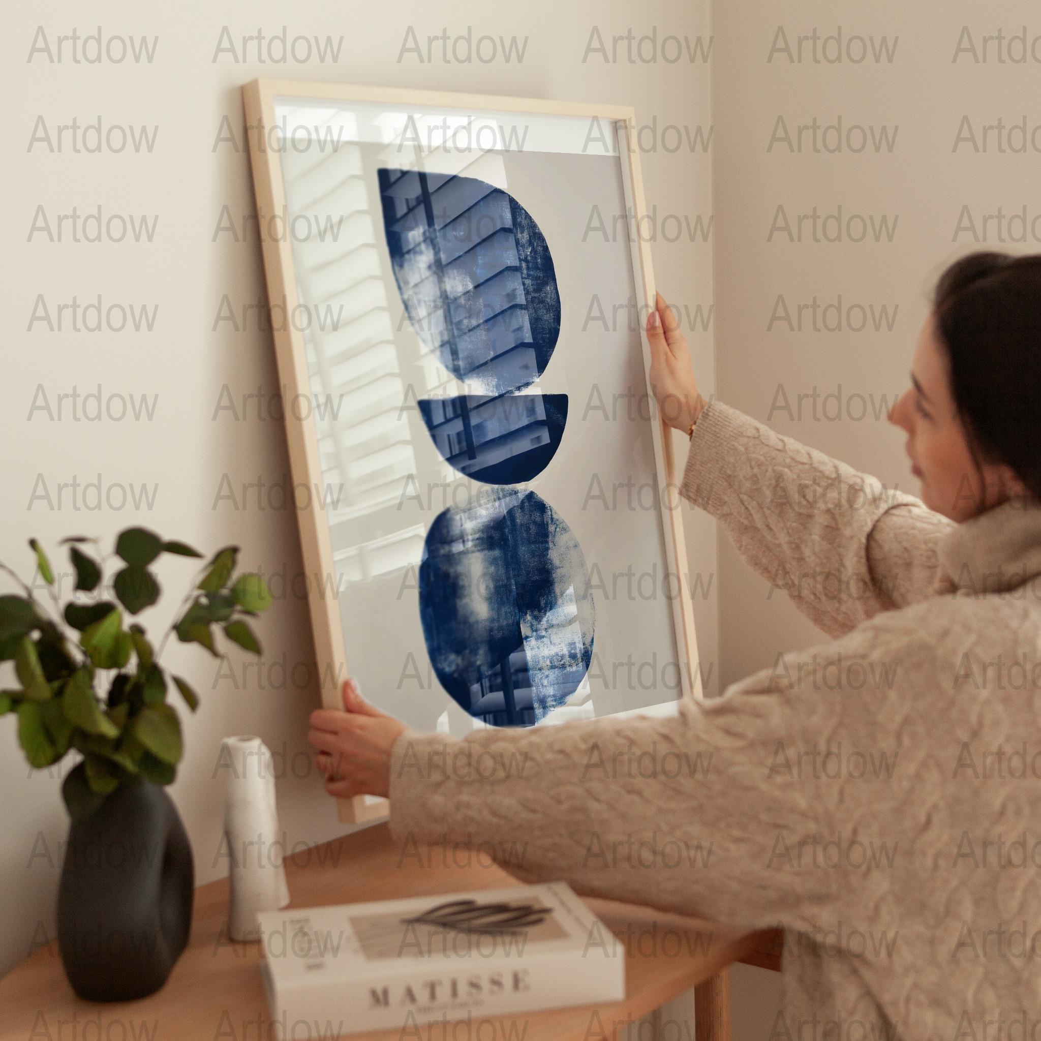 Modern Abstract Blue Art Print, Minimalist Wall Decor, Large Canvas Poster, Home Office Artwork