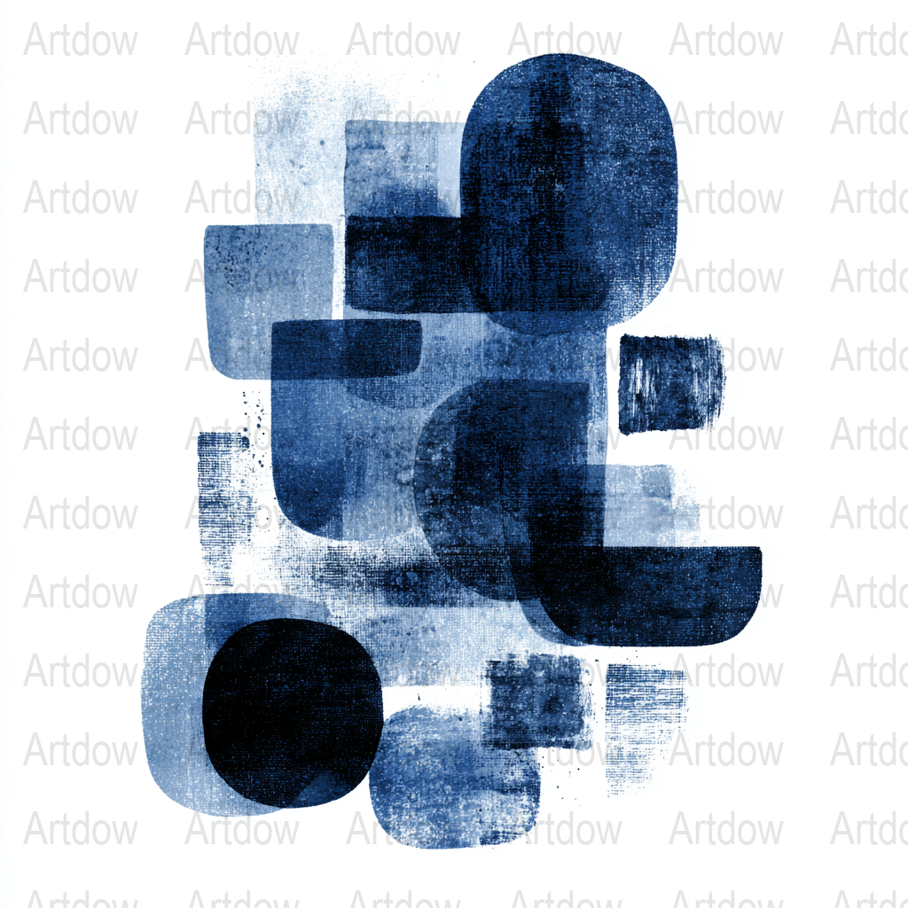 Abstract Blue Art Print, Modern Navy Indigo Watercolor Wall Decor, Contemporary Style Graphic Artwork