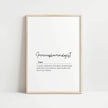 Minimalist typographic print featuring 'Immunopharmacologist' definition in elegant serif and script fonts against clean white background, framed in understated wood, perfect for medical offices.