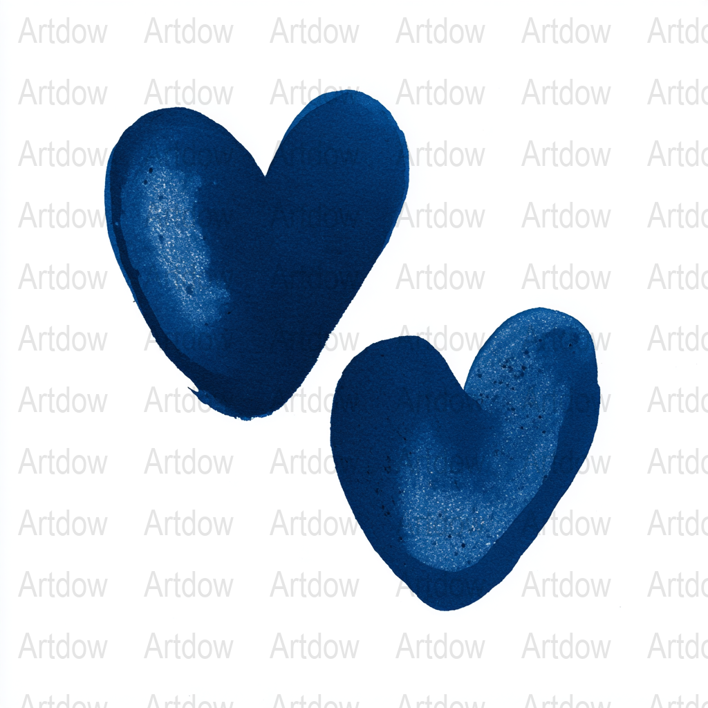Blue Watercolor Hearts Art Print, Romantic Wall Decor, Anniversary Gift, Home Decoration, Love Poster
