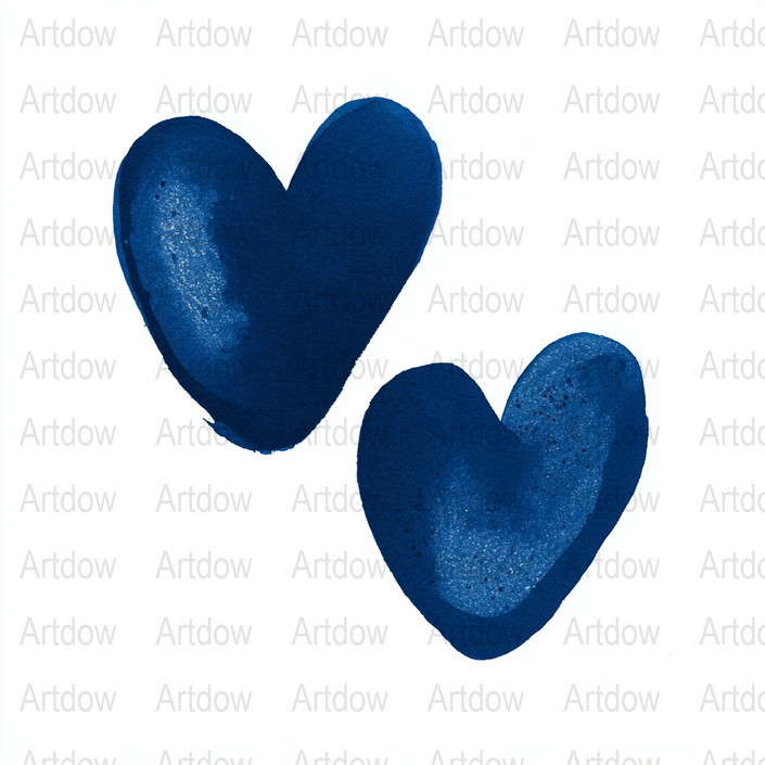 Blue Watercolor Hearts Art Print, Romantic Wall Decor, Anniversary Gift, Home Decoration, Love Poster