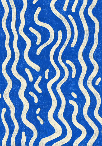 Abstract Blue and White Wavy Lines Art Print, Modern Wall Decor, Textured Digital Painting, Contemporary Artwork for Home or Office Decor