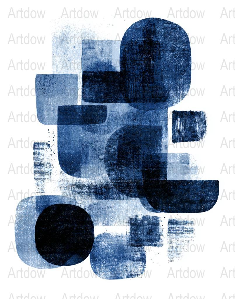 Abstract Blue Geometric Art Print, Modern Navy Wall Art, Minimalist Home Decor, Contemporary Office Artwork