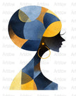 Abstract African Woman Art Print, Geometric Patterns, Contemporary Wall Decor, Vibrant Colors