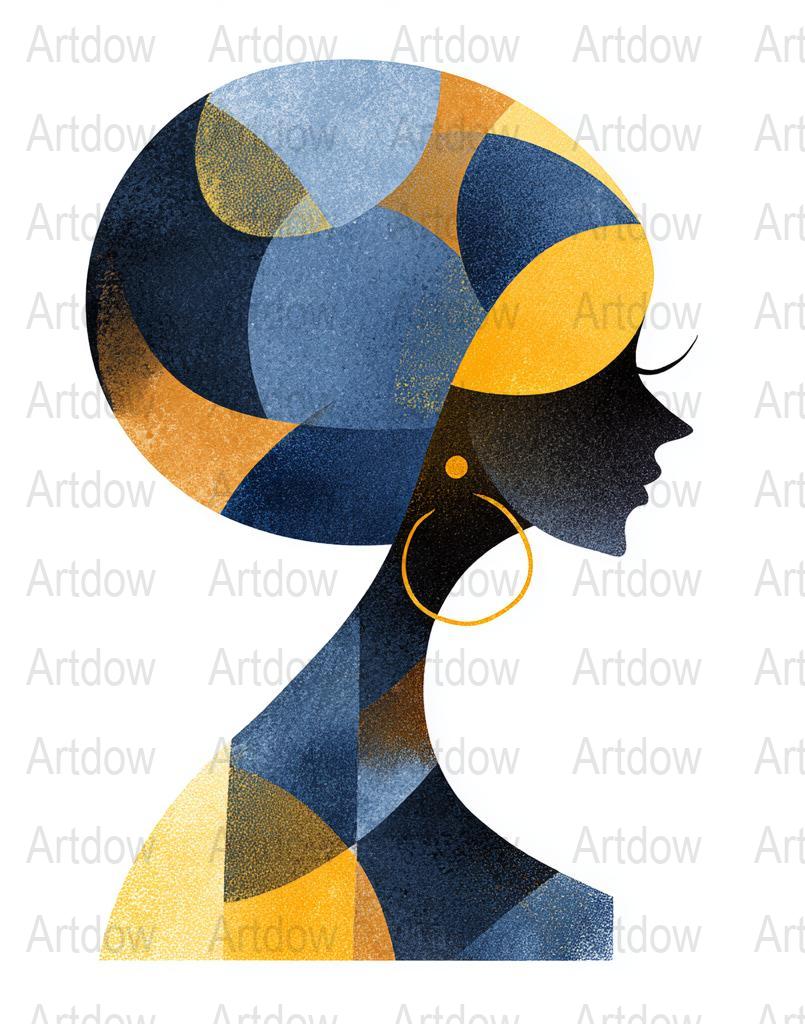 Abstract African Woman Art Print, Geometric Patterns, Contemporary Wall Decor, Vibrant Colors