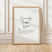 Elegant black typography on a white background featuring the words 'Community Support Worker' in calligraphic font with the professional definition below, creating a minimalist inspirational design for social work office walls.