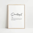 Minimalist black typography art featuring 'Dermatologist' in elegant script with a professional definition on white background, creating a sophisticated medical office decor piece with balanced white space.
