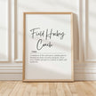 Elegant field hockey coach definition typography print featuring black script and serif fonts on white background, blending motivational quote with minimalist design for professional sports environments.