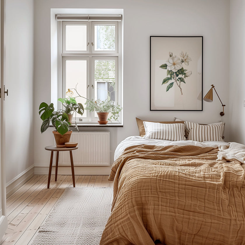 Delicate white magnolia branch with lush green leaves on crisp white background, creating a serene botanical illustration with vintage elegance perfect for traditional or rustic spaces.