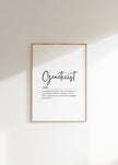 Minimalist typography print featuring 'Geneticist' in bold black lettering against white background, with professional definition below in sans-serif font, framed in natural wood for scientific workspace decor.
