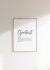Minimalist typography print featuring 'Geneticist' in bold black lettering against white background, with professional definition below in sans-serif font, framed in natural wood for scientific workspace decor.