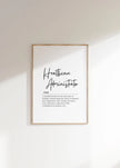 Minimalist black and white digital print featuring 'Healthcare Administrator' in script font with an inspirational definition in serif font, designed for professional medical office spaces.