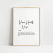 Minimalist typography print featuring 'Home Health Nurse' definition in elegant black script and serif fonts on white background, creating a sophisticated professional aesthetic for healthcare spaces.