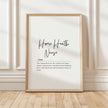 Minimalist typography print featuring 'Home Health Nurse' definition in elegant black script and serif fonts on white background, creating a sophisticated professional aesthetic for healthcare spaces.
