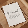 Modern typography print featuring 'Immunologist' in elegant black script with a poetic definition against a clean white background, framed in natural wood for professional medical spaces.