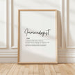 Modern typography print featuring 'Immunologist' in elegant black script with a poetic definition against a clean white background, framed in natural wood for professional medical spaces.
