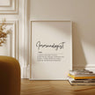 Modern typography print featuring 'Immunologist' in elegant black script with a poetic definition against a clean white background, framed in natural wood for professional medical spaces.