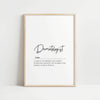 Modern typography print featuring 'Dermatologist' in script font with definition in serif font on white background, conveying professionalism and healing in a minimalist Scandinavian style.