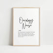 Minimalist black and white typography art featuring an Oncology Nurse definition in elegant script and serif fonts, conveying compassion and hope on a clean white background.