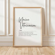 Minimalist Marine Veterinarian definition print with sleek script font on white background, combining professional serif typography and elegant wooden frame, perfect for modern offices and educational spaces.